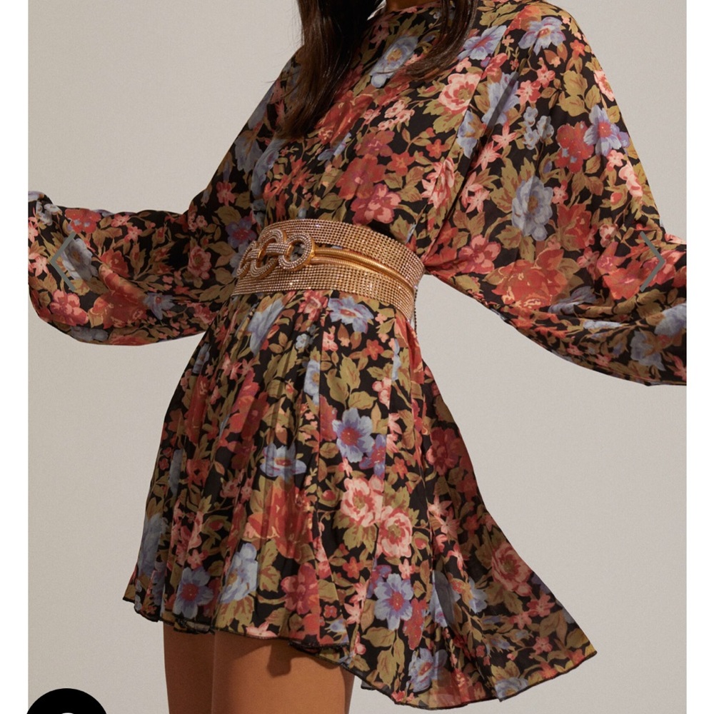 HENNY TIE FRONT LONGSLEEVE MINI DRESS IN DUSK FLORAL PRInt